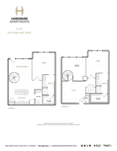 Floor plan for 2 beds, 2.5 baths, 1572 sqft